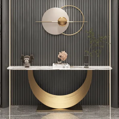 Italy Design Modern Marble Half Moon Console Table Luxury Living Room Gold Entryway Hallway Corner Decorative Furniture