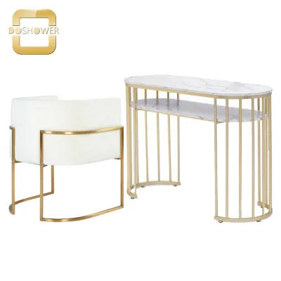 Tufted Nail Table with Nail Table Set Mat for Manicure Table White and Gold