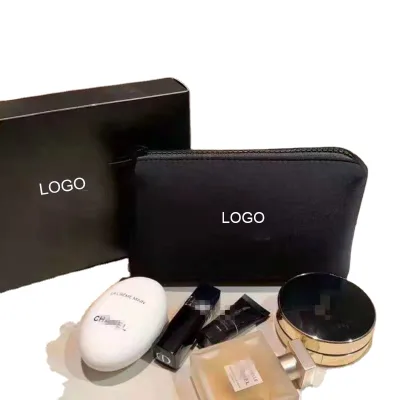 Hot Sale Small Black Neoprene Makeup Bags With Custom Logo Fashionable Letter Pattern Zipper Closure Toiletry & Cosmetic Pouch