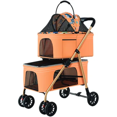 2025 New Lightweight Double Layer Pet Trolley Cat Cart Cage Shock Absorbing Folding Design Separate Detachable Dog Carrier