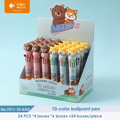 10 Colors Cartoon Animal Multicolor Ballpoint Pen Retractable Multi Color Pen Cute Kids School Stationery for Writing
