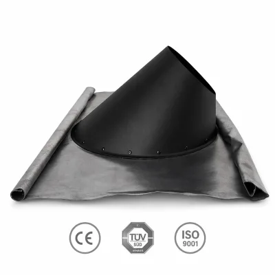 Black Coating 45 Degree Roof Flashing for 125mm 5" Double Twin Wall Stove Chimney Flue Pipe