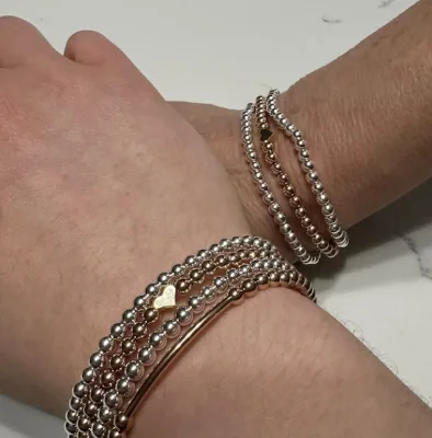 Waterproof Jewelry for Women Gift Simple Gold Filled Stackable Stretch Bead 18K Gold Silver Stainless Steel Bubble Bar Bracelet