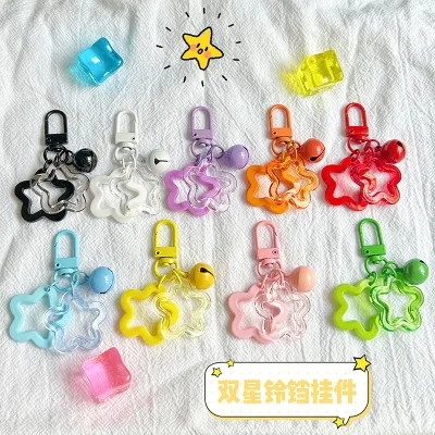 Promotion Cheap Cute Jelly Star Mini Bell Keychain Kawaii Fancy Candy Color Resin Acrylic Pentagram Charm Keyring