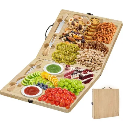 2025 New Style Bamboo Pizza Board Cheese and Fruit Plate Dried Fruit Plate Cheese Board Foldable Cheese Board for Kitchen