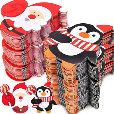 50 Piece Set of Christmas penguin and Snowman Cartoon-style Decorative Cards DIY Lollipop and Gift Decoration Cards