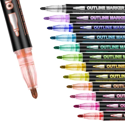 Customized Non-Toxic Glitter Outline Art Markers Acrylic Marker Pen CD Marker Pen