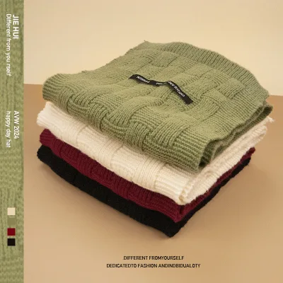 2025 New Korean Artistic Simple Plaid Print Long Thickened Cashmere Scarf for Couples All-Season Autumn Winter Use