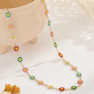 Summer New Style Colorful Daisy Flower Necklace - Unique and Refreshing Women's Collarbone Chain