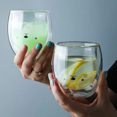 Double-Layer Insulated Glass Mug Transparent Home Décor Small Duck Cat Cup Various Styles Animal Themed Business Gifts