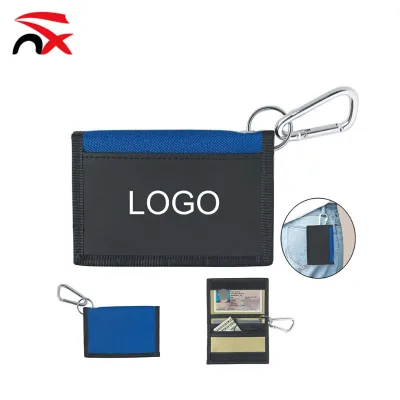 Promotional Keychain Wallet with Carabiner Clip Custom Printed Dual Fold ID Badge Holder Coin Pouch for Corporate Business Gifts