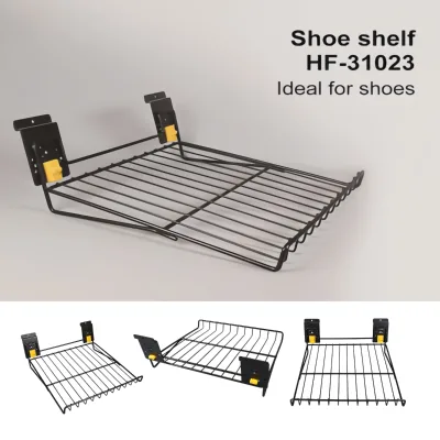 Angled Slatwall Shoe Shelf Heavy Duty Iron Wire Rack Black Safety Lock Modern Design Multifunctional 24x12 Inches Garage Mudroom