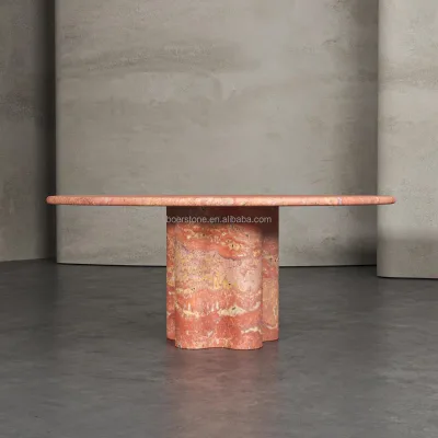 Artistic Red Vein Travertine Marble Countertop Custom Round Dining Table Slab For Wabi-Sabi Designer Villa Projects