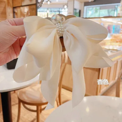 Hot Selling Oversized Bow Head Clips Elegant Solid Pearl Hairclips Handmade Hair Clips for Girls
