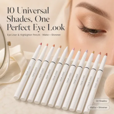 Private Label Eye Brightening Mineral Pen 10 Colors Matte Shimmer Stick Highlighter Pencil Eyeshadow High Pigment Waterproof