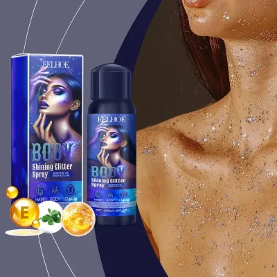 EELHOE Three-Dimensional Waterproof Non Greasy Long Lasting Brightening Shinning Highlight Cloth Hair and Body Glitter Spray