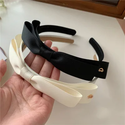 Ins Hot Selling Satin Fabric Headbands Simple Solid Color Big Bowknot Headbands Women