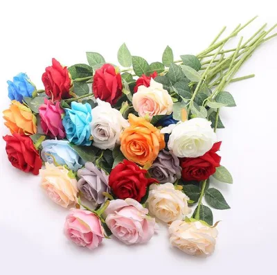 Fashion Wholesale Multi Colors Real Looking Single Faux Rose Artificial Silk Dusty Blue Rose Flowers