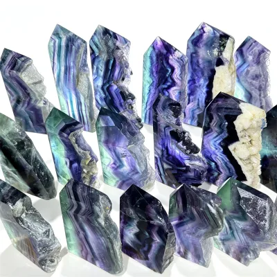 Polished Rainbow Fluorite Rough Edge Tower Natural Healing Crystal Point Mineral Specimen Bulk Supply Gift