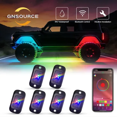 Rgb Dance Rock Lights Kit Multi-Function Off-Road 12V Underbody Lights Kit (4/6/8pcs) with Control for Boat & Truck Overlanding