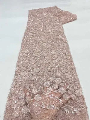 Hot pink Beaded Lace Fabric  for Women