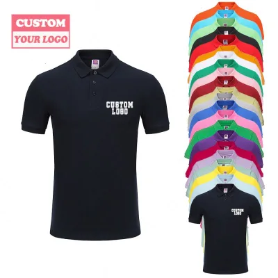 Customized Logo Short-Sleeved Casual Slim Solid Color Men T-Shirt Embroidered Piquet V Neck Shirt Woman Polo Shirts