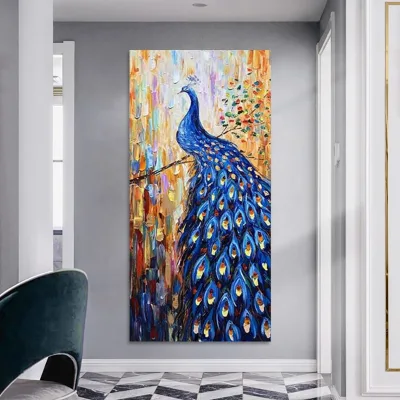 Dark Blue Peacock Canvas Wall Art Animal Bird 's Print Painting on Canvas Modern Home Decorative Art