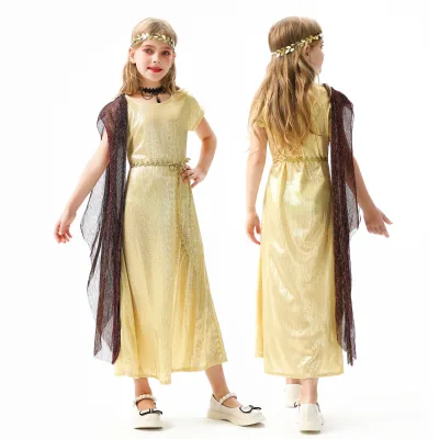 Halloween Kids Ancient Greek Roman Egyptian Goddess Costume Girls Performance Dress
