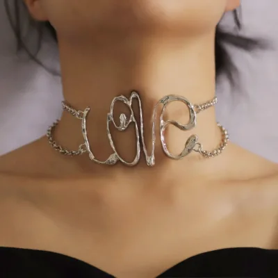 Ins Style Hip-hop Retro Hollow Irregular Letters Double-layer Motorcycle Collarbone Chain
