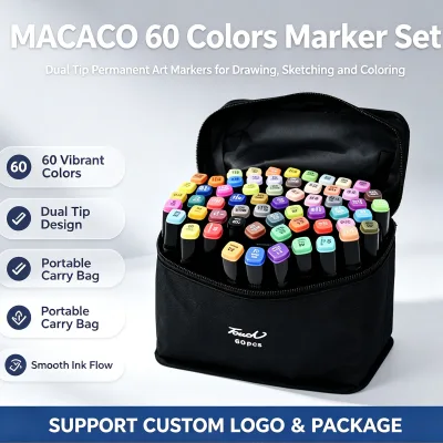 MACACO Touch 12-60 Colors Dual Tip Alcohol Marker Set Portable Bag Permanent Drawing Sketch Art Stationery Markers