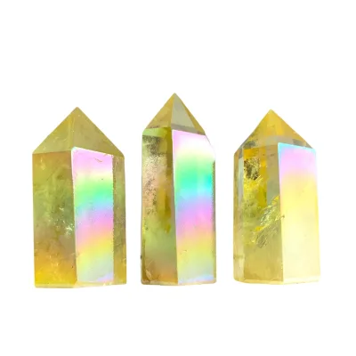 Wholesale Spiritual Angel Aura Yellow clear Quartz Point Healing Aura Crystal Folk Crafts for Decoration