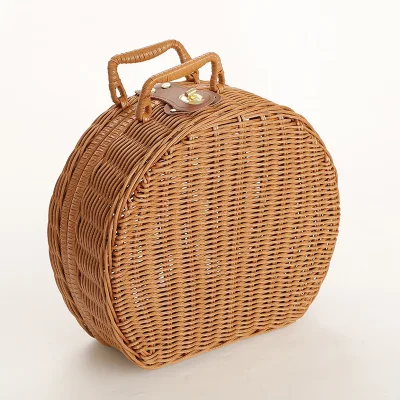 Plastic Rattan Woven Storage Bag PP Rattan Modern Living Room Gift Box for Travel Picnic