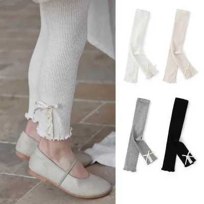 Girls Bottoming Pants Spring and Summer Children Ankle-Length Pants Bow Kid Pant Sweet Baby Clothes