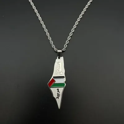 Hot Sale Stainless Steel Arabic Word Palestine Map Necklace for Wholesale Palestine Flag Pendant Necklaces Jewelry