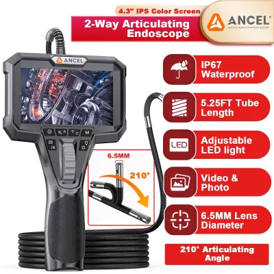 User-Friendly Dual Lens Borescope with 4.3" Color IPS Display & HD Recording for Precise Narrow Space Inspection - AN302