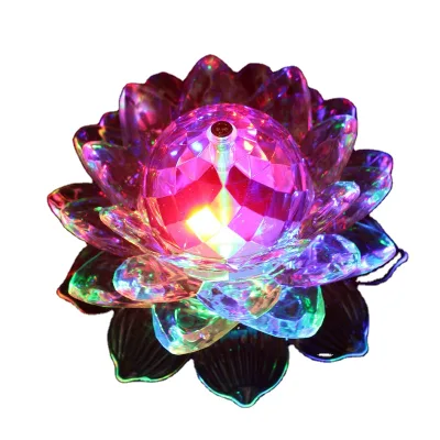 Factory Festival bar Indoor Atmosphere Color Changeable Decoration Auto Rotation Lighting Crystal Lotus Buddhism Lamp Lighting