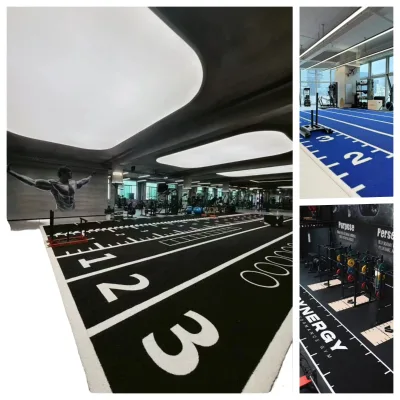 Custom Logo Gym Sled Track Artificial Turf 20mm Polyethylene Fireproof Wear Resistant Gym Floor Turf Table Marker Lined Gym