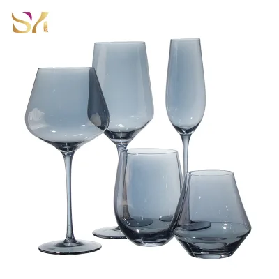 Wholesale Smoky Gray Tinted Crystal Wine Glass Set Colored Stemmed Goblets for Wedding Hotel Banquet Table Setting