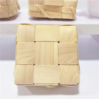 Home Decor Wood Chip Woven Storage Baskets Mini Gift Box Wholesale Rattan Wicker Basket Sundries Handmade Weave With Lid