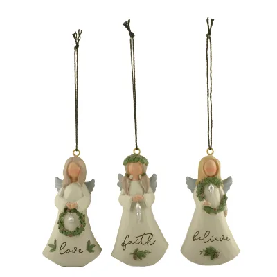 Cost-effective Resin Crafts Angel Figurine S/3 Christmas Angel w Words Ornaments for Holiday Decor