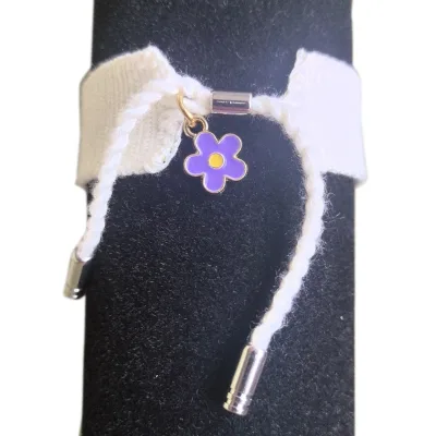New Personalized Design Texts Fabric Friendship Woven Embroidery White Bracelet Add Purple Flower Charm