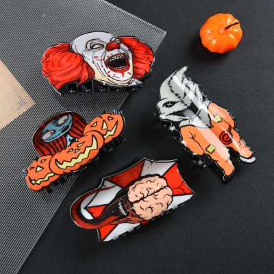 Wholesale Custom Halloween Green Goblin Cartoon Hair Claw Clips New Horror Clown Head Design for Your Halloween Party
