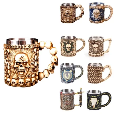 New Cup Mug 3D Double-layer Stainless Steel Halloween Thanksgiving Christmas Gift Scary Ghost Mug