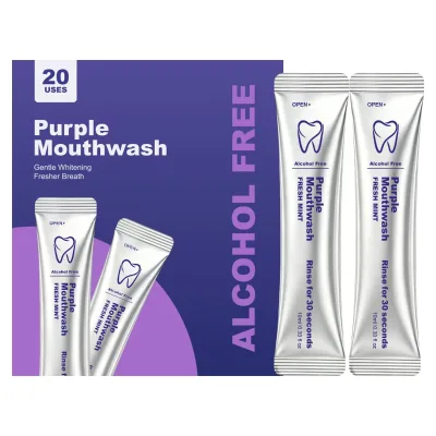Portable Purple Whitening Mouthwash Packets Alcohol Free Fresh Mint Oral Travel Mouth Wash for Daily Oral Care Breath Freshening