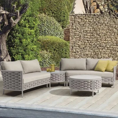 Outdoor Nordic Modern Aluminum Alloy Sofa SetWeather Sun Proof for Patios Guesthouses Hotels Living Rooms; Casual Lounging