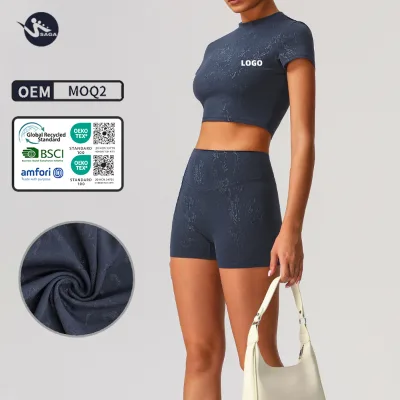 Quick Drying Seamless Yoga Suit Women's Suit Professional Sports Running Fitness Suit Short Sleeve Shorts Two-piece Set