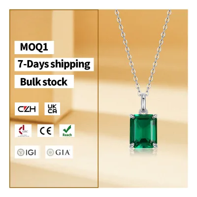 Free Design 925 Sterling Silver Quartz Emerald Fine Jewelry Pendants & Charms Baguette Shape Lab-grown Diamond Gemstone Necklace
