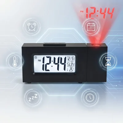 Projection Alarm Clock with Time Projection and Thermometer, Digital LCD Ceiling Projector, Adjustable Focus for Home Office