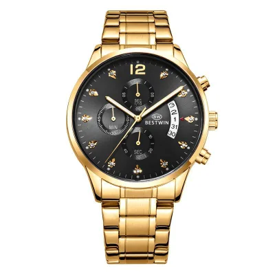 BESTWIN Quartz Men's Antique Business Waterproof Chronograph Wristwatch with Crystal Dial Custom Design