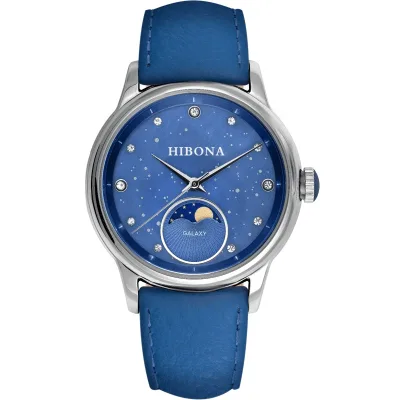Mossinate Antique Women Quartz Stainless Steel Wrist Watch Customizable Color Polish Moonphase Bezel Dial Leather Strap